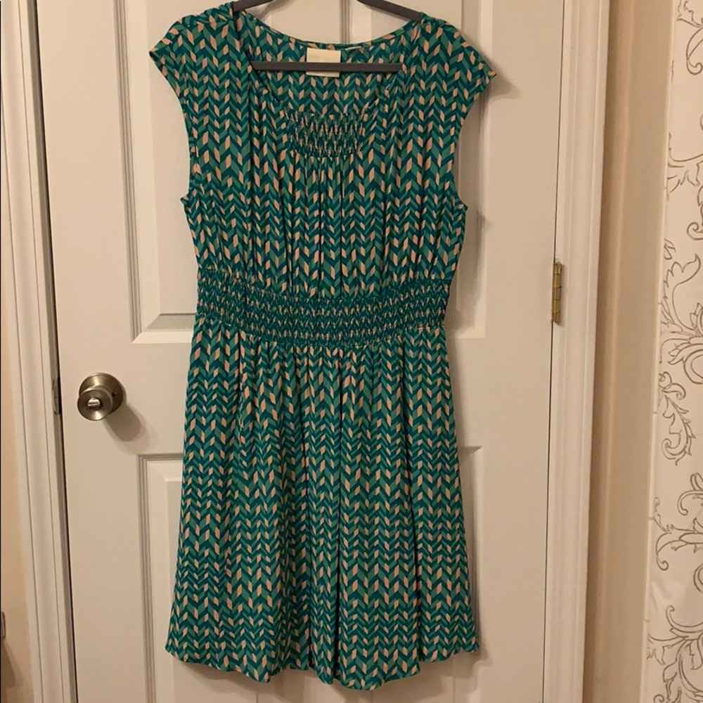 Maeve Teal and Cream Chevron Midi Dress